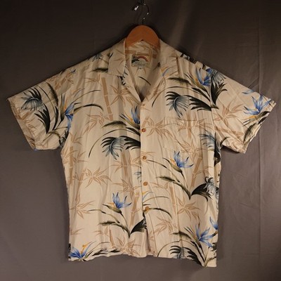 Paradise Found Mens Hawaiian SS Button Up Shirt w/Birds of Paradise Size L