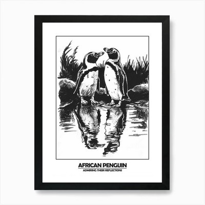 Penguin Admiring Their Reflections  Framed Wall Art Poster Canvas Print Picture
