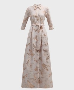 Rickie Freeman for Teri Jon Belted Metallic Jacquard Organza Gown - EUC