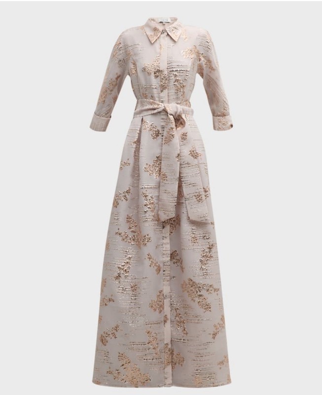 Rickie Freeman for Teri Jon Belted Metallic Jacquard Organza Gown - EUC
