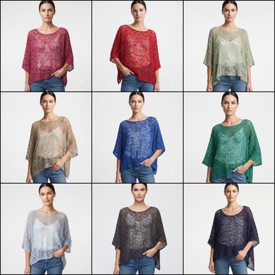 DAMEN BOHO STRICK PONCHO HÄKEL NETZ SCHAL PULLOVER OVERSIZED OBERTEIL KOSTENLOSE GRÖSSE