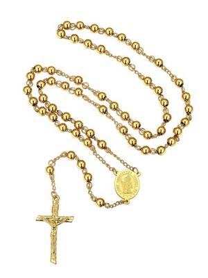 Gold Rosary Necklace for Men, Saint Christopher Pendant Neck Charms, Catholic...