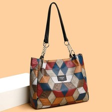 Retro Geometric Pattern Color-matching Shoulder Bag Fashion Large Capacity Stitc