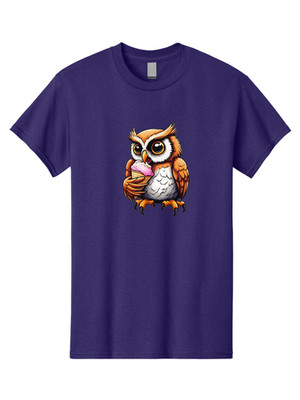 Owl-Eating-Ice-Cream-9 Mens Graphic Tee, 100% Cotton, Casual Summer Wear