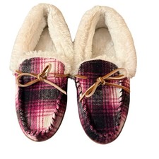 Sonoma Women's Plaid Faux Sherpa Moccasin Slippers size 7