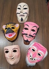 5 Paper Mache Masks For Wear or Display