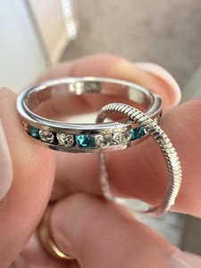 Sterling Silver Ring with Teal and Clear Stones