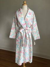STUNNING NWT VTG CACHET Floral PolyCottton  White Lace Full-length Robe SZ M