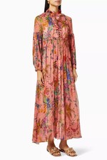 Zimmermann Retail-$1295 Tropicana Lantern pink Silk long sleeve Dress sz 1 NEW