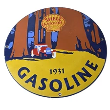 Vintage Shell Gasoline Sign - Redwood Park Gas Oil Pump Plate Porcelain Sign
