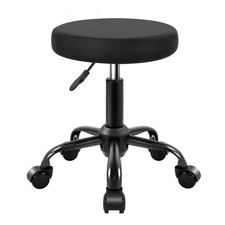 Round Rolling Stool Height Adjustable Stool PU Leather Chair with Wheels Salo...