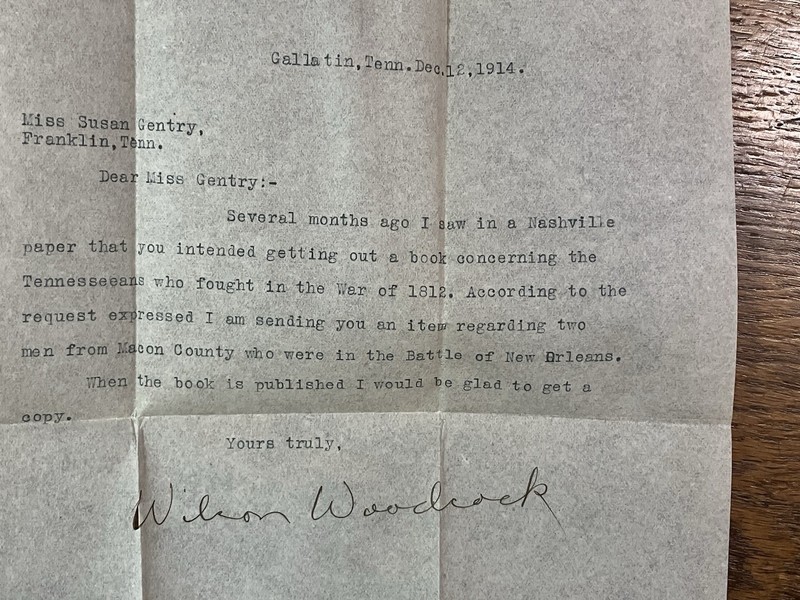 1914 To Author - Asking to "Compose a Book" -  WILSON WOODCOCK of Gallatin, TN