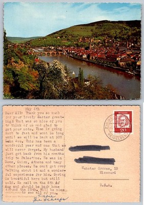 Heidelberg Germany Philosopher's Walk Neckar River Bridge 1965 Postcard