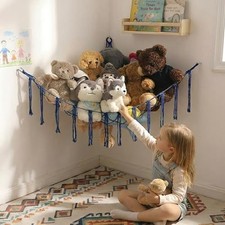YKBU Stuffed Animals Hammock Corner Hanging Net Macrame Stuffed Medium blue