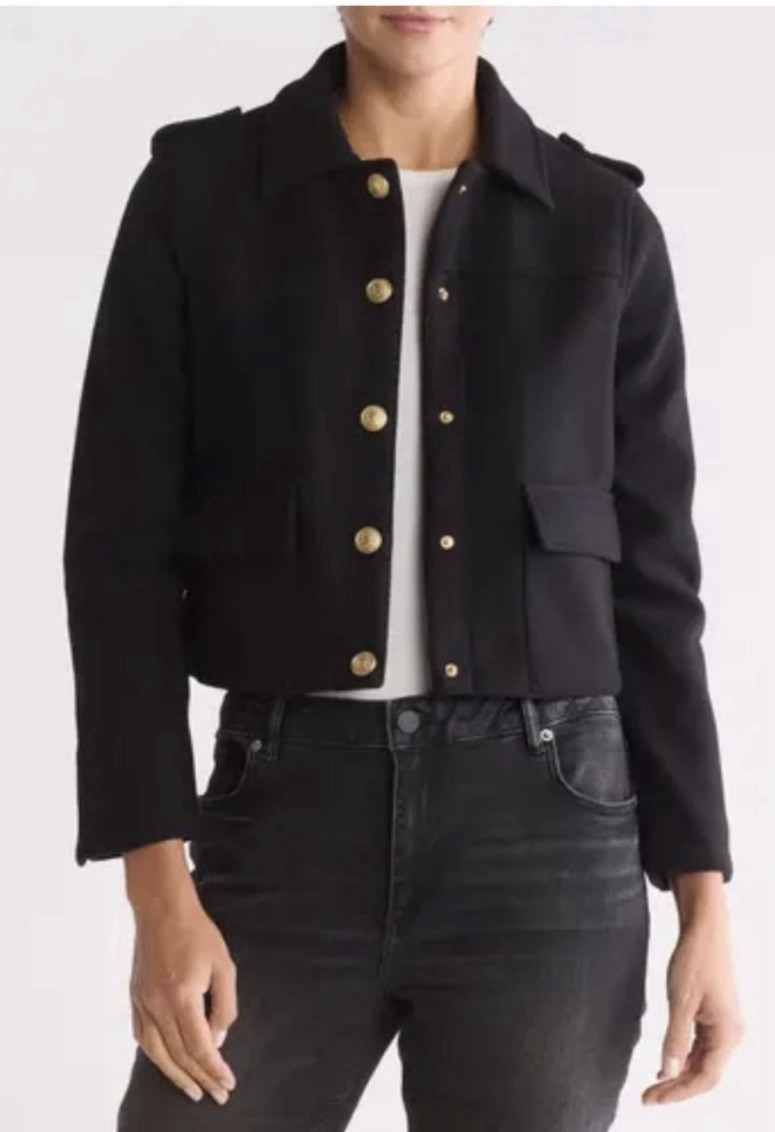 Edit by Jason Wu Navy Crop Military Style Jacket w Buttons & Epaulets Size 8 NWT