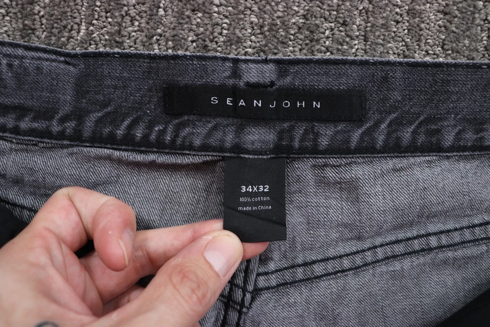 Pantalones de mezclilla holgados vintage Y2K Sean John pierna ancha para hombre 34x30 negro gótico emo patinador Foto 4 de 4