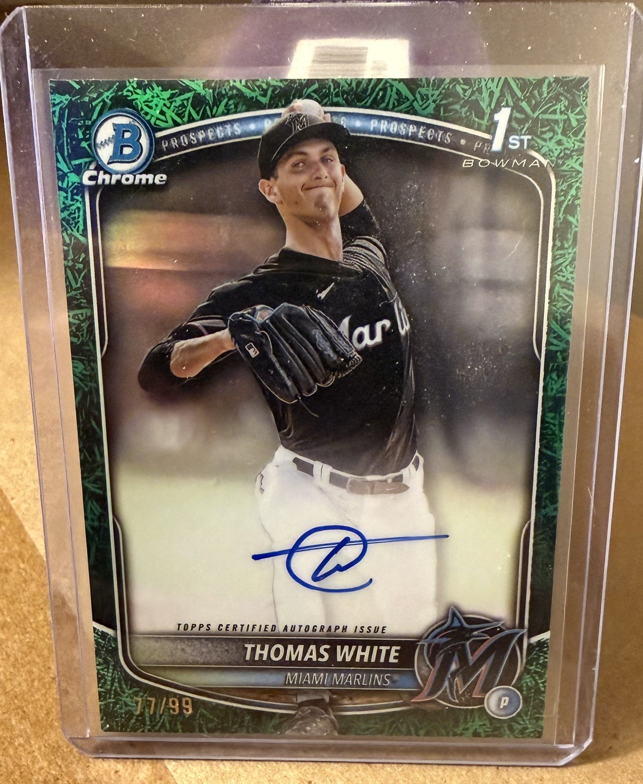 2025 Bowman Thomas White Chrome Auto Green Grass Refractor 1st #77/99