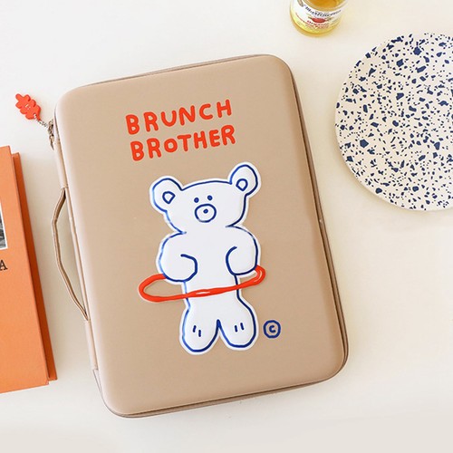 Beige 11in Bear Tablet Bag Cute Bear Pattern Shockproof EVA Thickened Sponge NEW - Bild 3 von 5