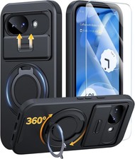 Case for Google Pixel 10A with Ring Stand Slide Camera Cover Black