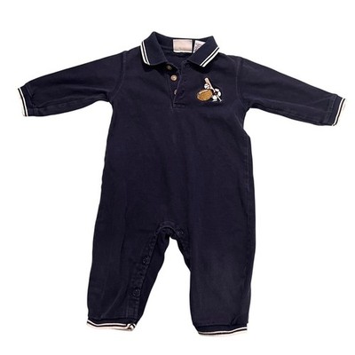 Y2K Miniwear Boys Navy Blue Sports Embroidered Long Sleeve Polo Romper 12 Months