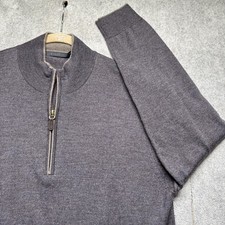 Raffi Men  s Merino Wool 1/4 Zip Sweater Large Purple Brown Preppy Old Money