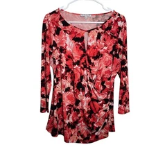 Chaus Blouse Women's XL Keyhole Wrap 3/4 Sleeve Floral Shirt Top Career