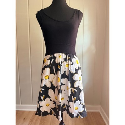Be Bop Floral Mixed Media Sleeveless Fit & Flare Mini Dress Black White Yellow