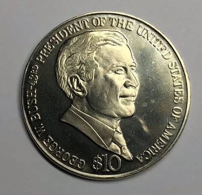 2004 Republic Liberia $10 GEORGE BUSH 43rd President of United States World Coin - Image 1 of 2