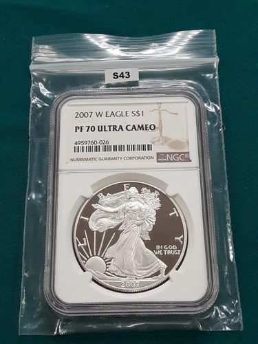 2007 W Proof American Silver Eagle NGC PF70 Ultra Cameo .999!   S43