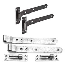 Garden Gate Hinges Heavy Duty Hook and Band Pins Set Kit Metal Galvanised Black