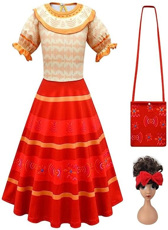 encanto red dress Encanto Dolores Madrigal Cosplay Costume Dress Halloween Outfit Girls Kids  Wig