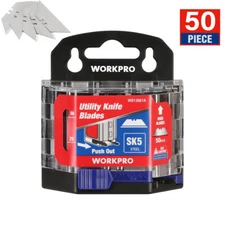 WORKPRO 50Pack Utility Knife Blades w/Dispenser SK5 Steel Replacement Box Cutter