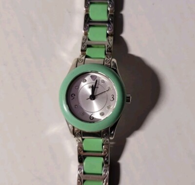 Brighton BABY BROOKLYN Silver Green Band Crystl Round Face  display picture 2