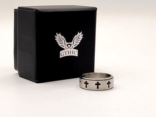 GTHIC Simple Cross Stainless Steel Cross Spinner Ring sz 9