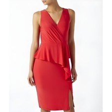 Monsoon Red Jersey Pencil Dress UK 18 Sleeveless Wrap Front Peplum Knee Length