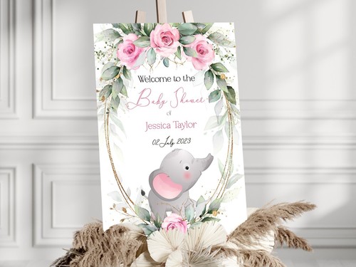 Letrero de bienvenida personalizado elefante Baby Shower, póster A3, pancarta, telón de fondo - Imagen 2 de 2