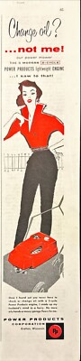 #ad Power Products Corp Lawn Mower Engine Pretty Girl in Red Grafon WI Print Ad 1955 $10.59