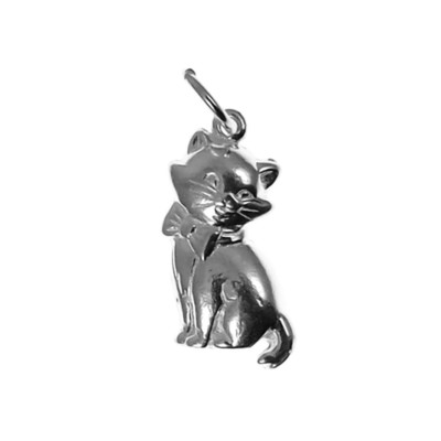 925 Sterling Silber Muschi Katze mit Schleife Charm 17 x 9 mm UK 925 NEU