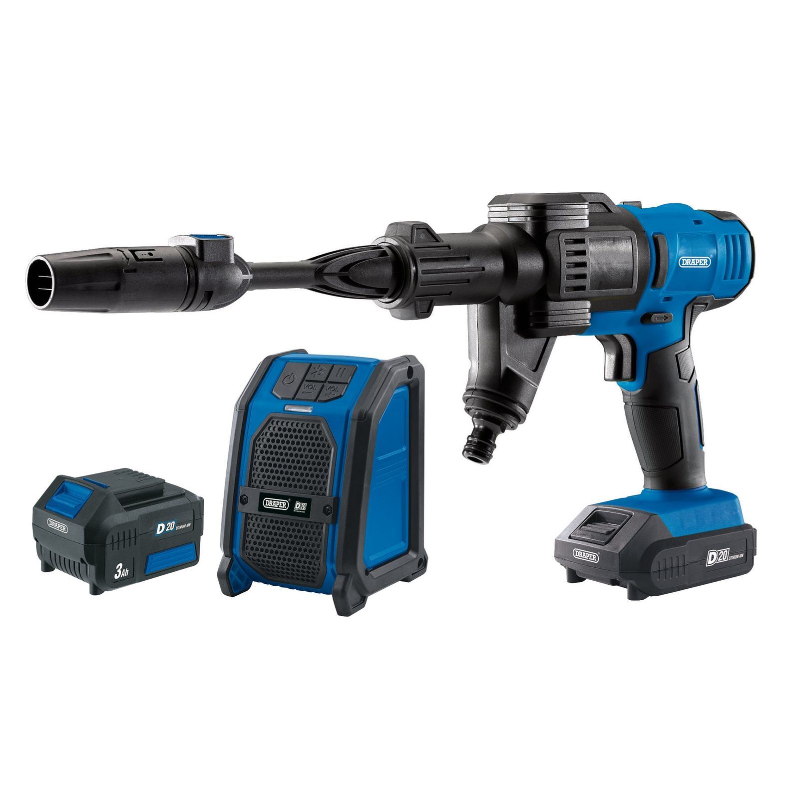 Draper D20 20V Pressure Washer, D20 20V Wireless Speaker, 1 X 2.0Ah, 1 X 3.0Ah, 1 X Fast Charger - Image 7