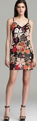 french connection sequin flower dress Multi Floral Bouquet Sequin Dress with Illusion Back 2