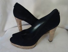 STUART WEITZMAN NULILLE PEEP TOE PUMPS IN BLACK NUBUCK SZ 10 NEW