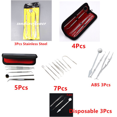 3/4/5/7 Pcs Dental Tooth Scraper Mirror Kit Tarter Remover Tweezer Clean Kit