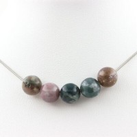 Steine Und MinéRaux. Halskette 5 Perlen Achat Indische 8 Mm. Kette Aus Edelstahl