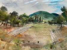 ::FRANZ EHMKE *1928 -2018 BERLIN GREECE EPIDAURUS STADIUM PASTEL SIGNED