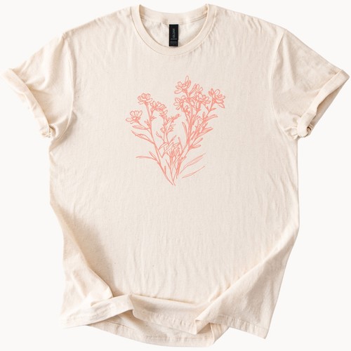Floral Sketch Graphic Tee Women Relaxed Fit T shirt