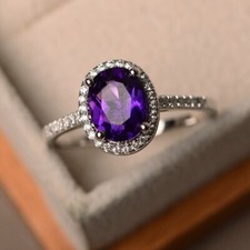 Purple Amethyst Ring 92.5 Sterling Silver engagement Wedding Ring bridal set