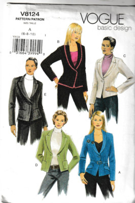 Vogue Pattern V8124 c2005, Misses Jacket (Blazer) Size 6-8-10; FF