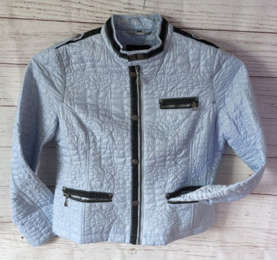 Junge Denmark Women Light Bomber Jacket Quilt Zipper Black Trim  248 Size US 14