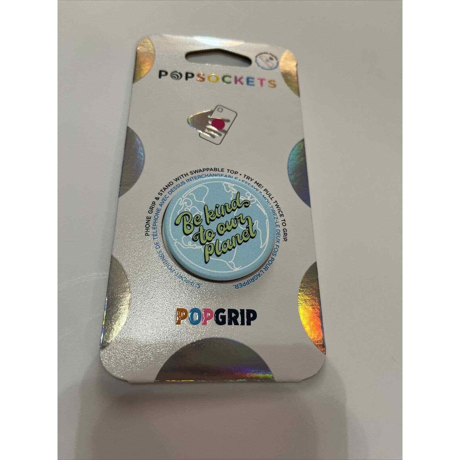 PopSocket PopGrip -BE KIND TO OUR PLANET- Stand with Swappable Top - NEW-image