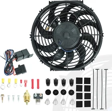 BLACKHORSE-RACING 12" Universal Electric Radiator Cooling Fans + Thermostat Rela